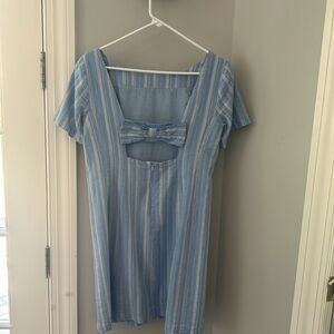 Anthropologie blue striped cotton linen minidress. Size 6